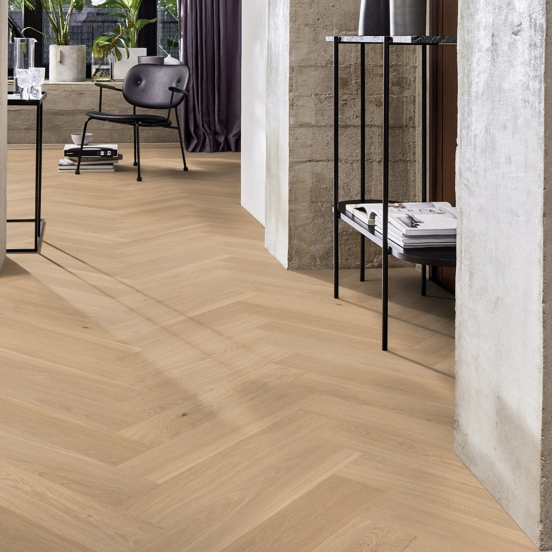 Boen Oak Adagio 14mm Herringbone Click 138 - A & B Planks - Live Pure - Brushed