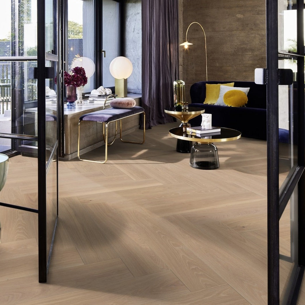 Boen Oak Adagio 14mm Herringbone Click Castle - A & B Planks - Live Pure - Brushed