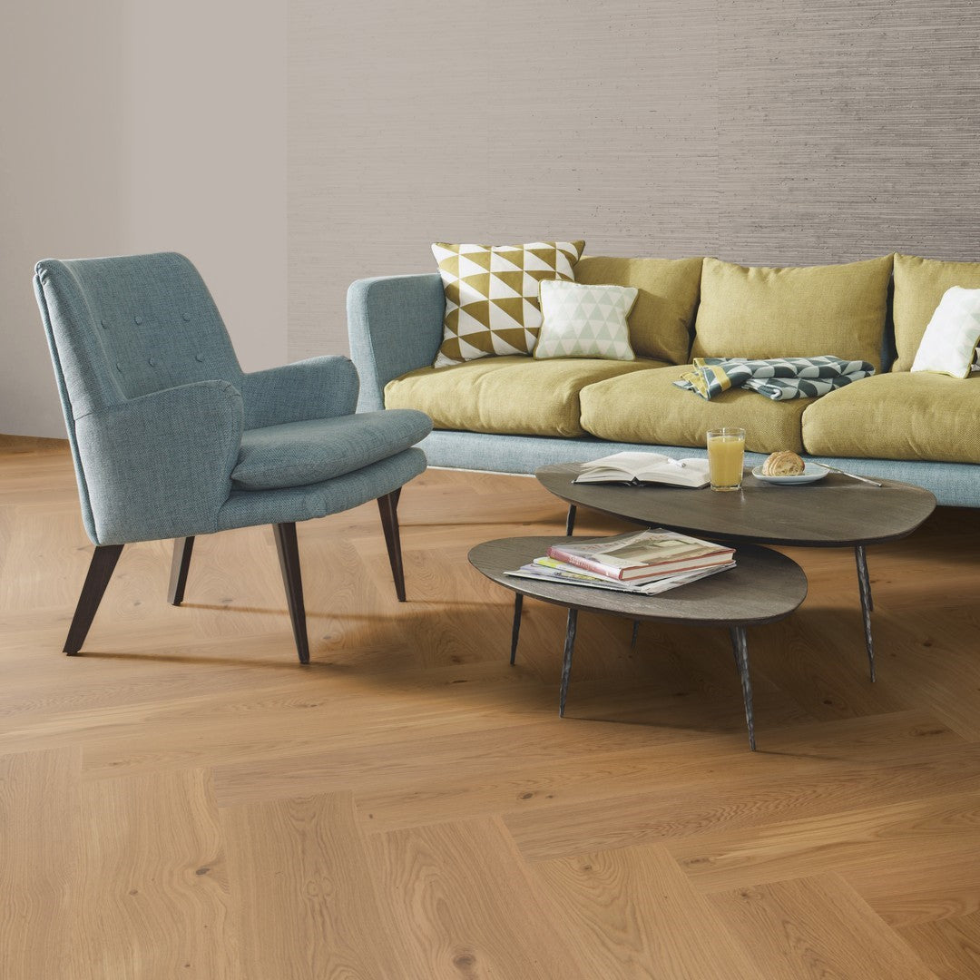 Boen Oak Animoso 14mm Herringbone Click Castle - A & B Planks - Natural Oil - Brushed