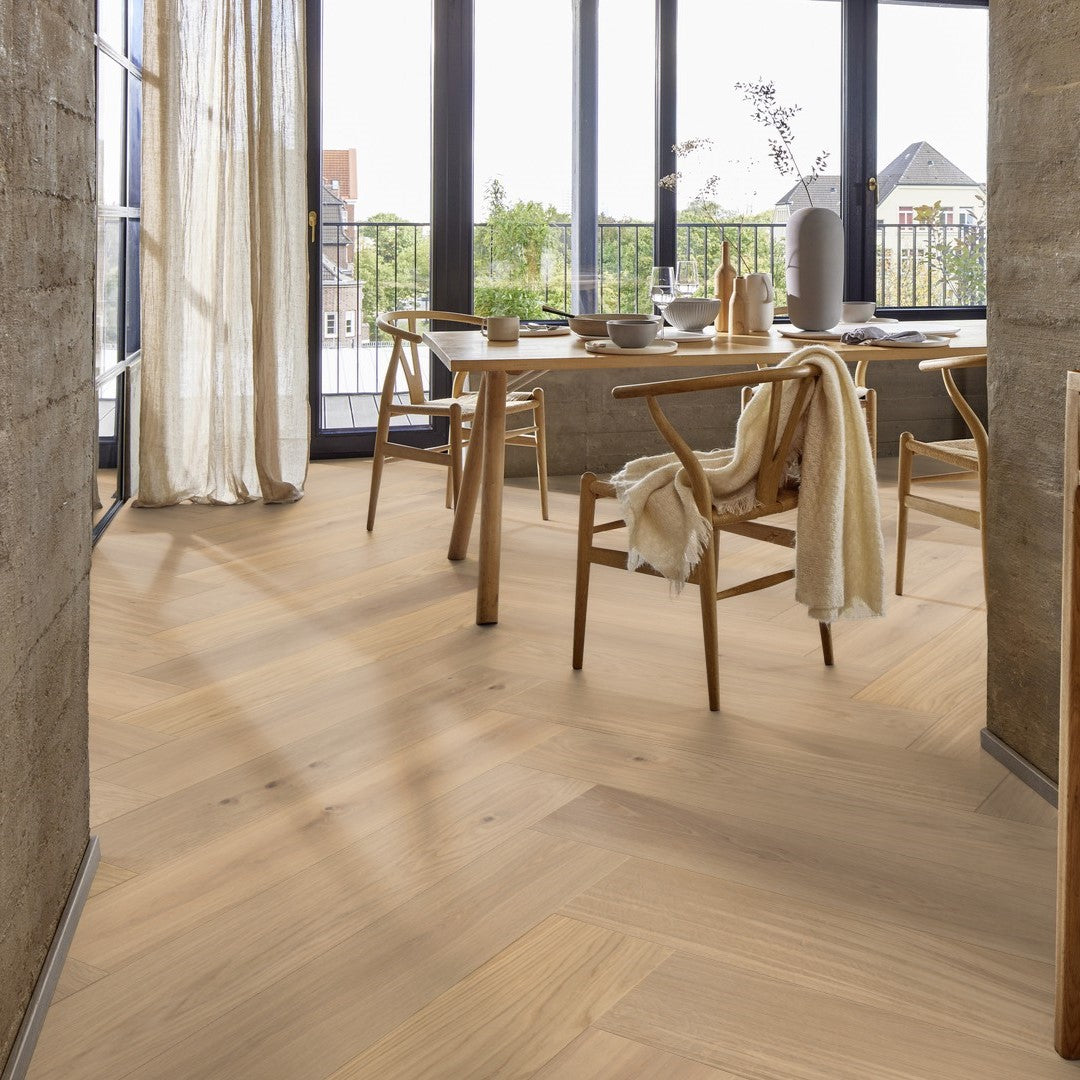 Boen Oak Animoso 14mm Herringbone Click Castle - A & B Planks - Live Pure - Brushed