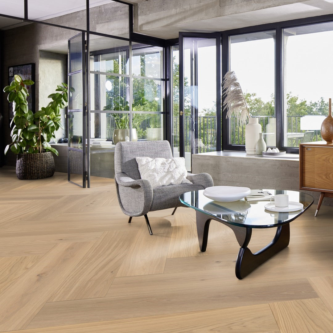 Boen Oak Animoso 14mm Herringbone Click Castle - A & B Planks - Live Pure - Brushed