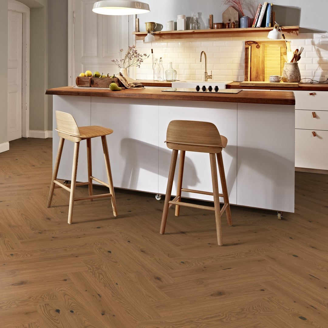 Boen Oak Honey Vivo 14mm Herringbone Click 138 - A & B Planks - Natural Oil - Brushed