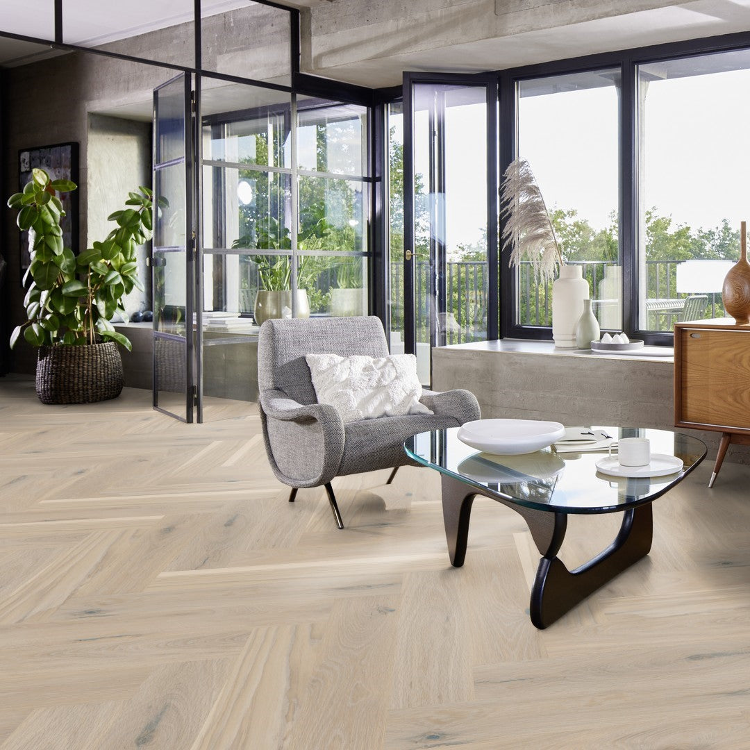 Boen Oak Pale White Vivo 14mm Herringbone Click 138 - A & B Planks - Live Pure - Brushed