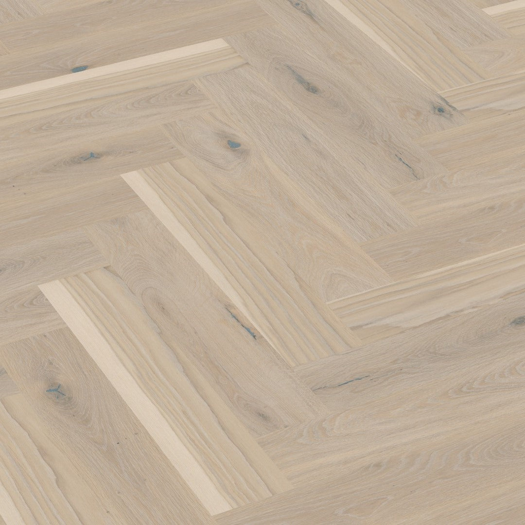 Boen Oak Pale White Vivo 14mm Herringbone Click 138 - A & B Planks - Live Pure - Brushed