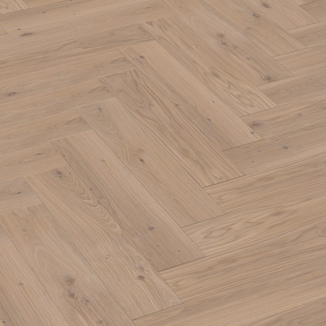 Boen Oak White Animoso 14mm Herringbone Click 138 - A & B planks - Natural White Oil - Brushed